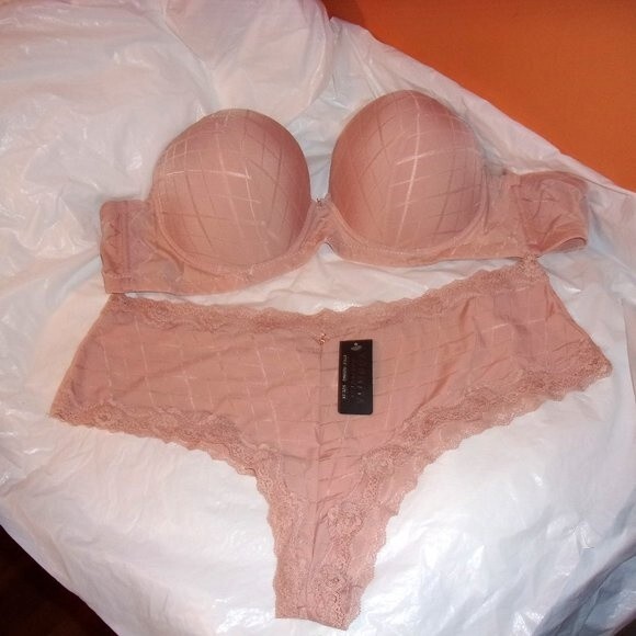Youmita Nude Jacquard Print 40DD Bra/2X Hipster Set NWT - Picture 2 of 14
